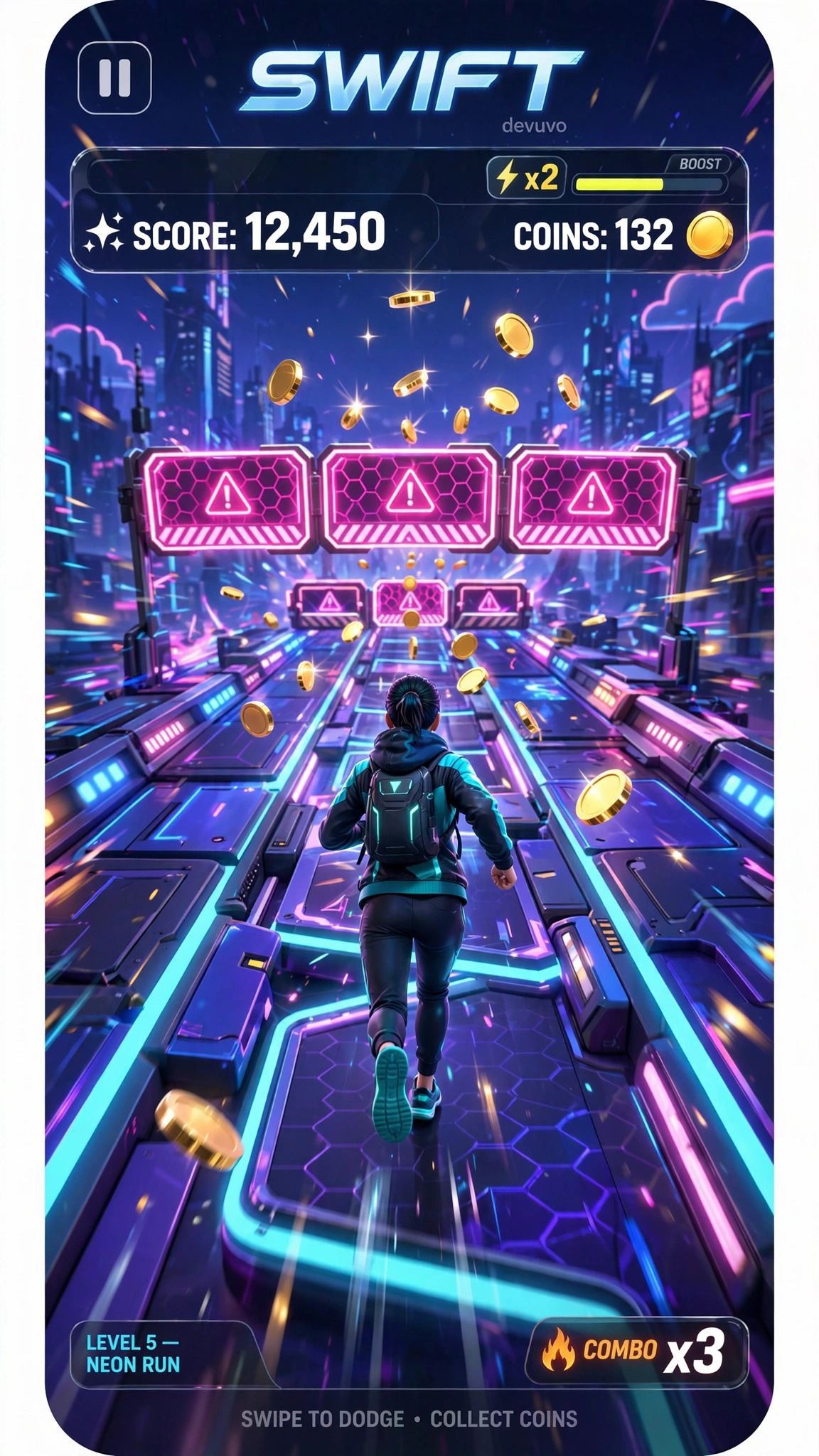 Swift 3D endless runner mobile game screen